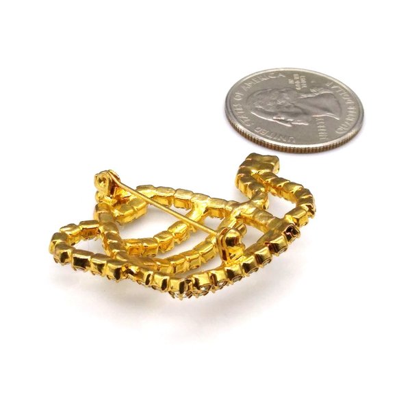 Vintage Crystal Outline Brooch, Gold Tone and Clear Teapot Lapel Pin, Whimsical - Picture 4 of 4